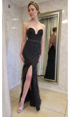 VESTIDO LARGO PLUMAS LJ135 NEGRO