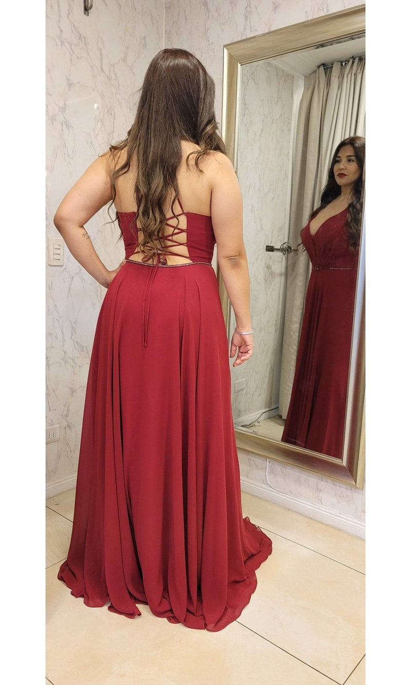 VESTIDO LARGO L026 GRANATE