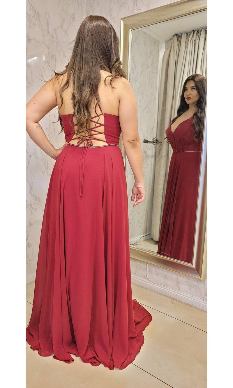 VESTIDO LARGO L026 GRANATE
