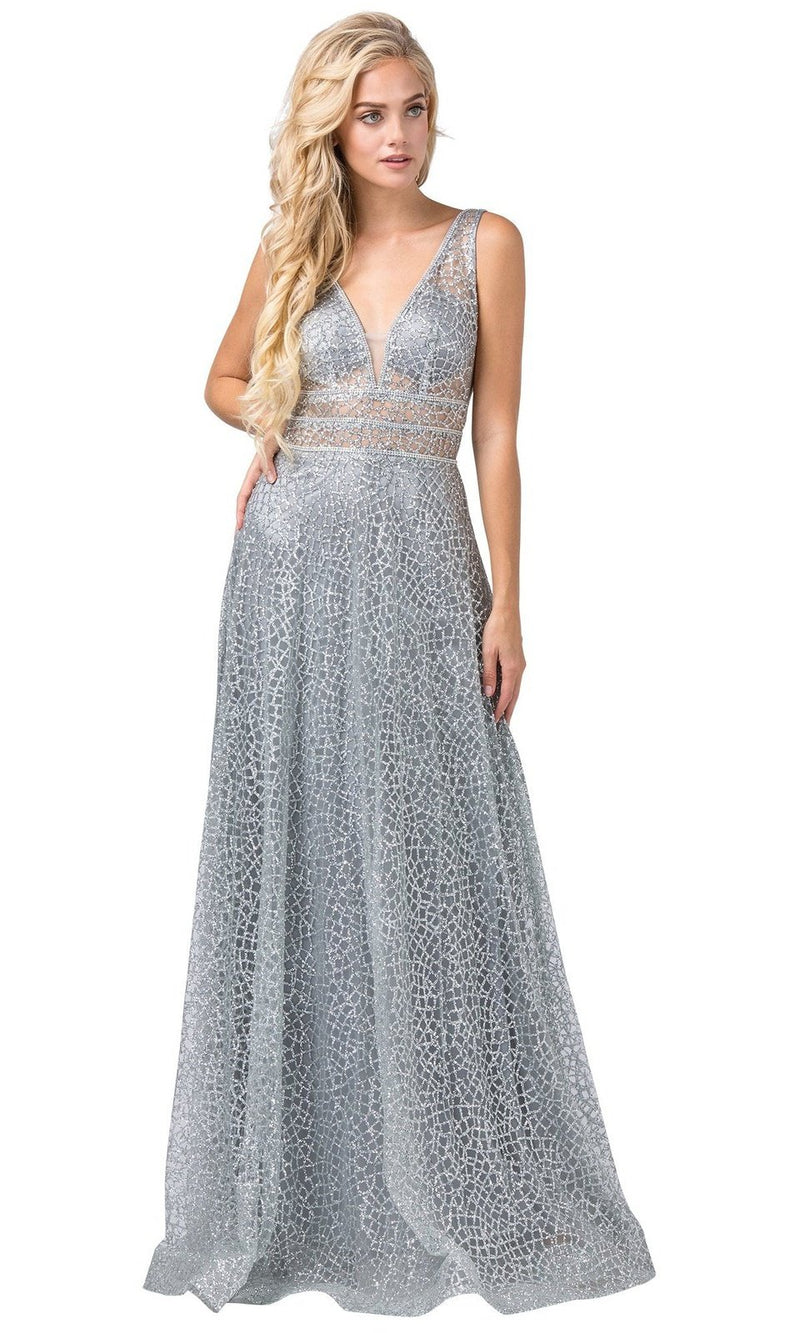 VESTIDO LARGO L2488 PLATEADO