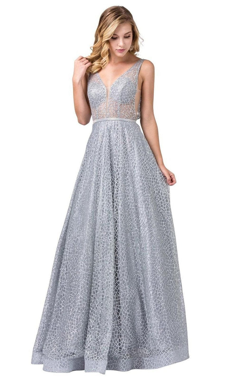 VESTIDO LARGO L2593 PLATEADO