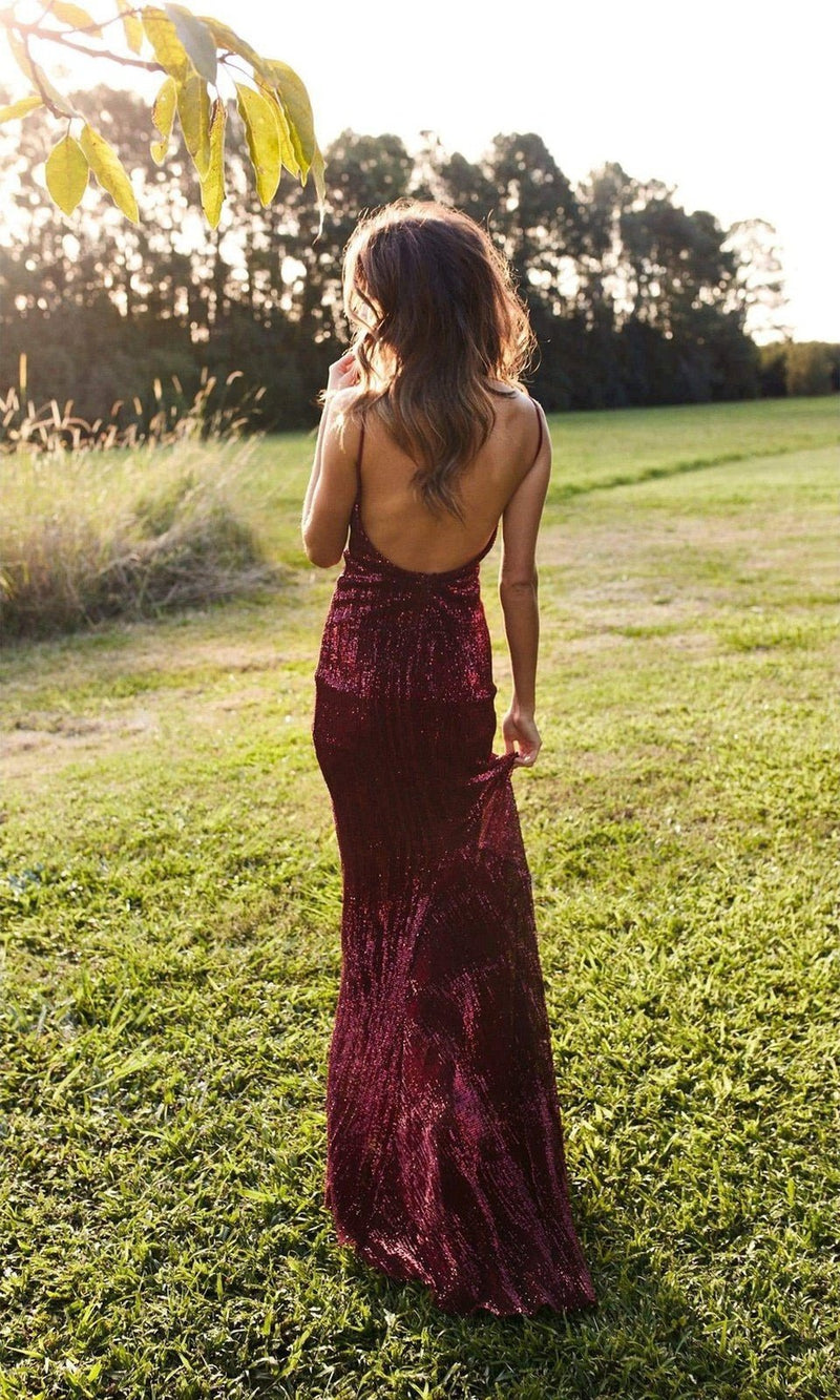VESTIDO LARGO L5029 GRANATE