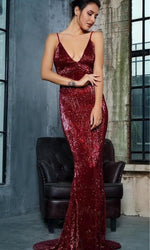 VESTIDO LARGO L5029 GRANATE