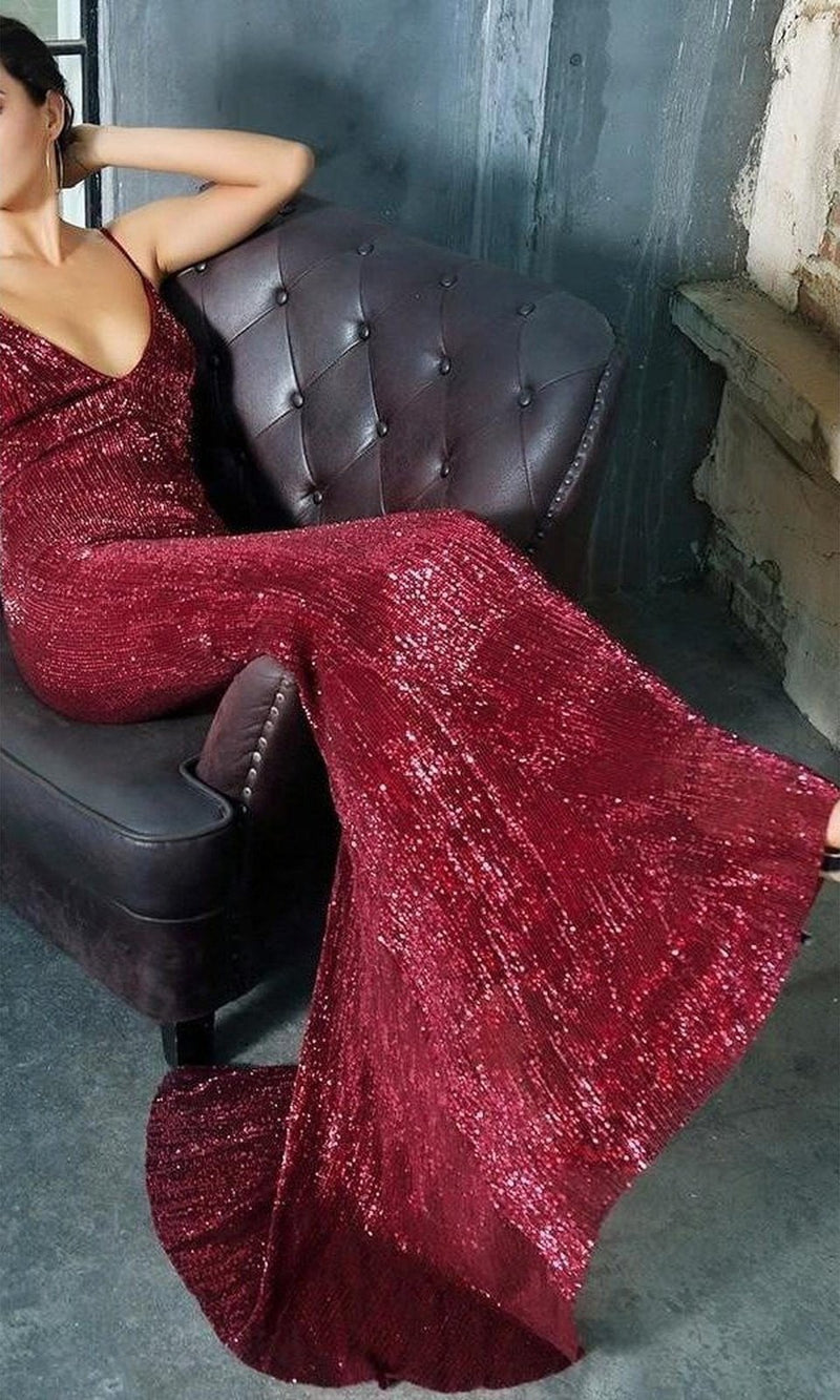 VESTIDO LARGO L5029 GRANATE