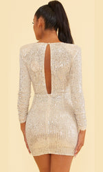 VESTIDO DE FIESTA CORTO C6927 PLATEADO