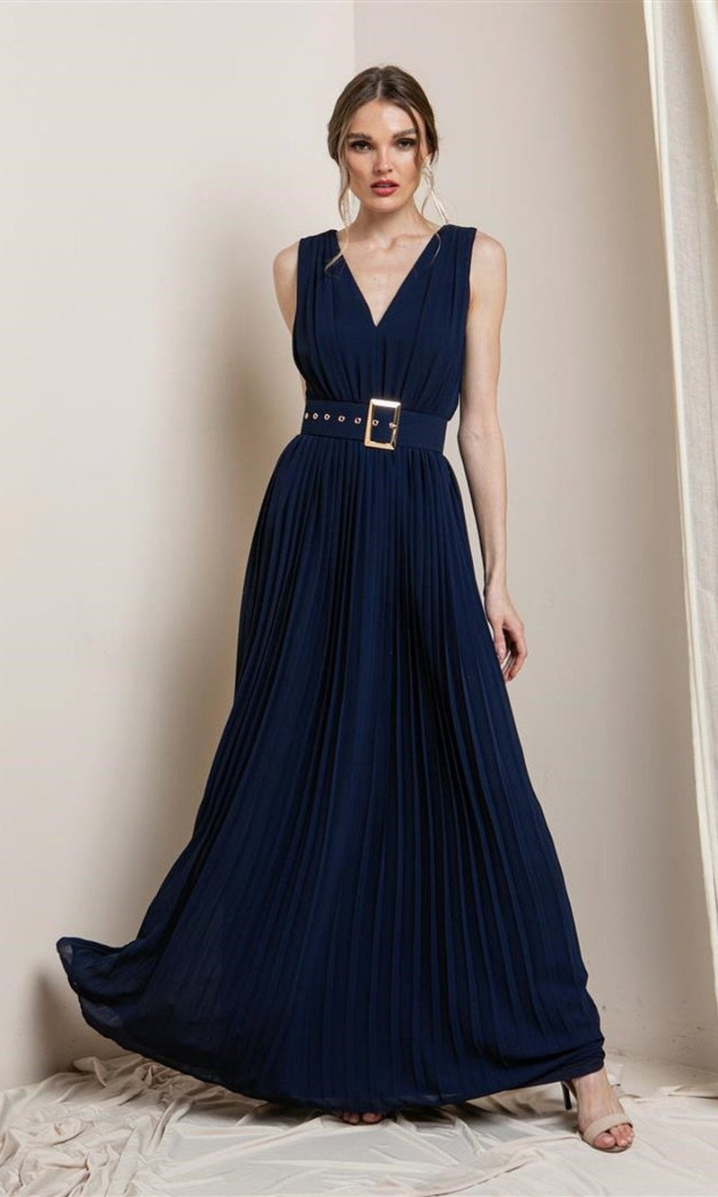 VESTIDO LARGO L21088 AZUL MARINO