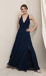VESTIDO LARGO L19495 AZUL MARINO