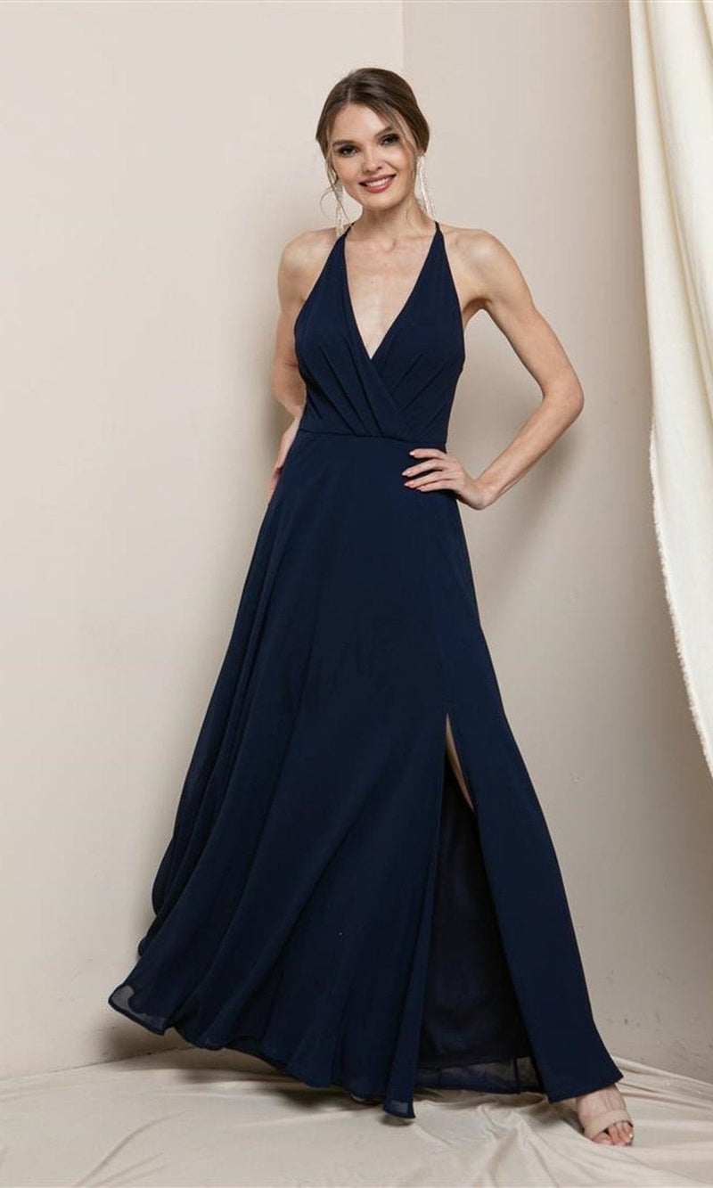 VESTIDO LARGO L19495 AZUL MARINO