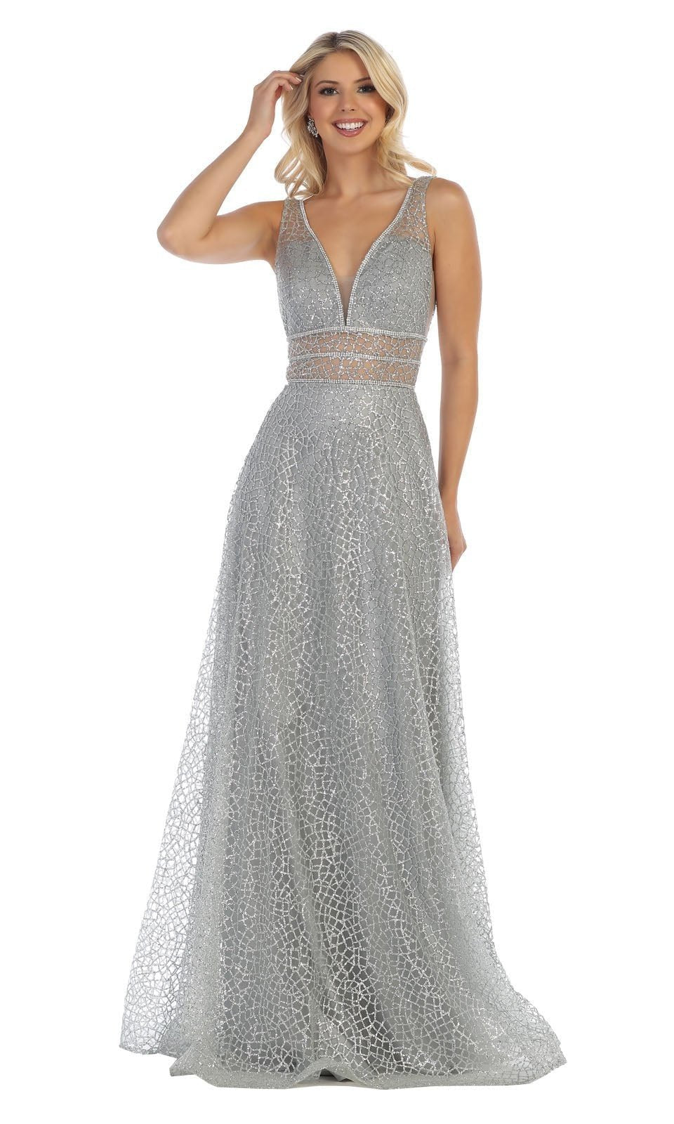 VESTIDO LARGO L1623 PLATEADO