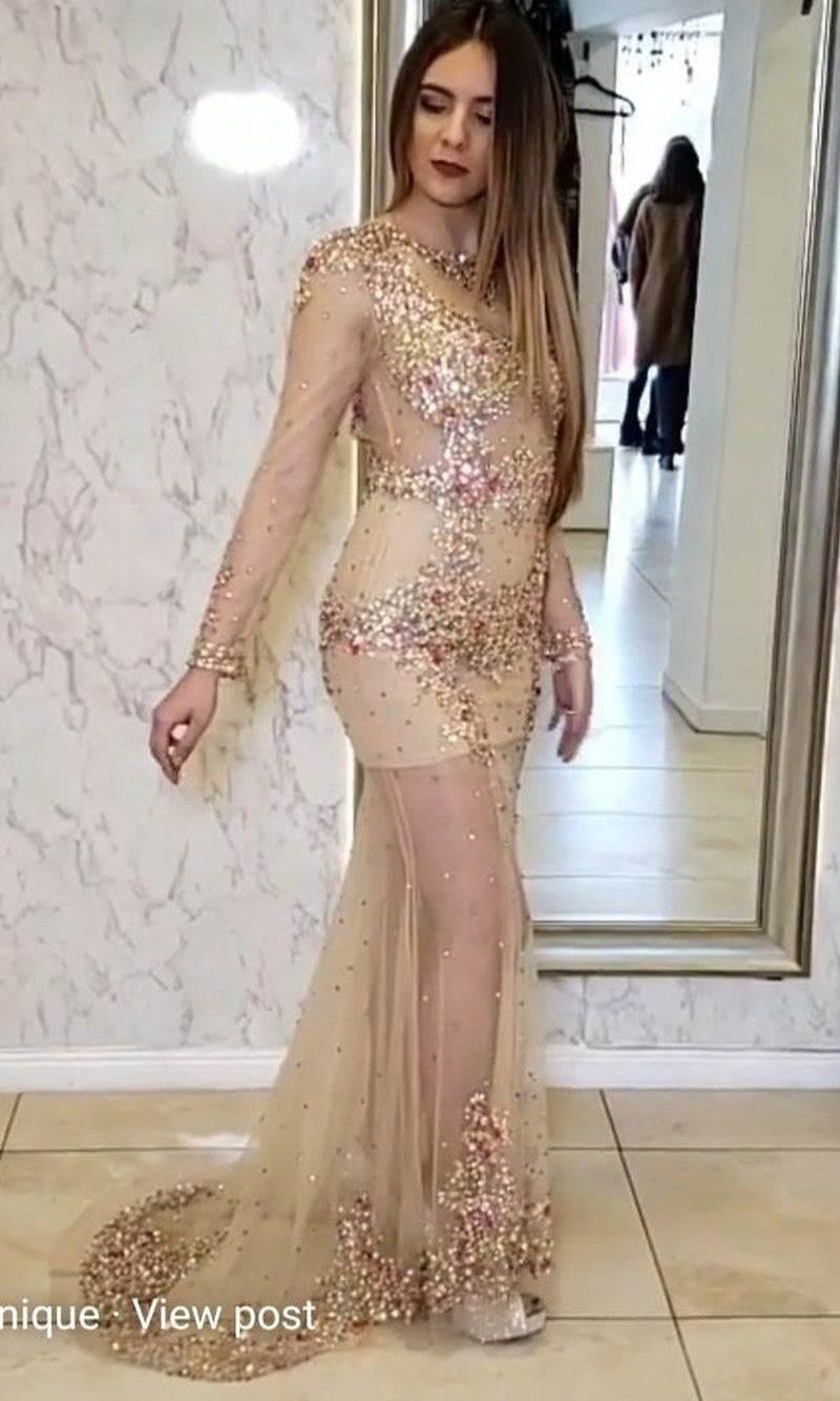 VESTIDO LARGO L18576 BEIGE