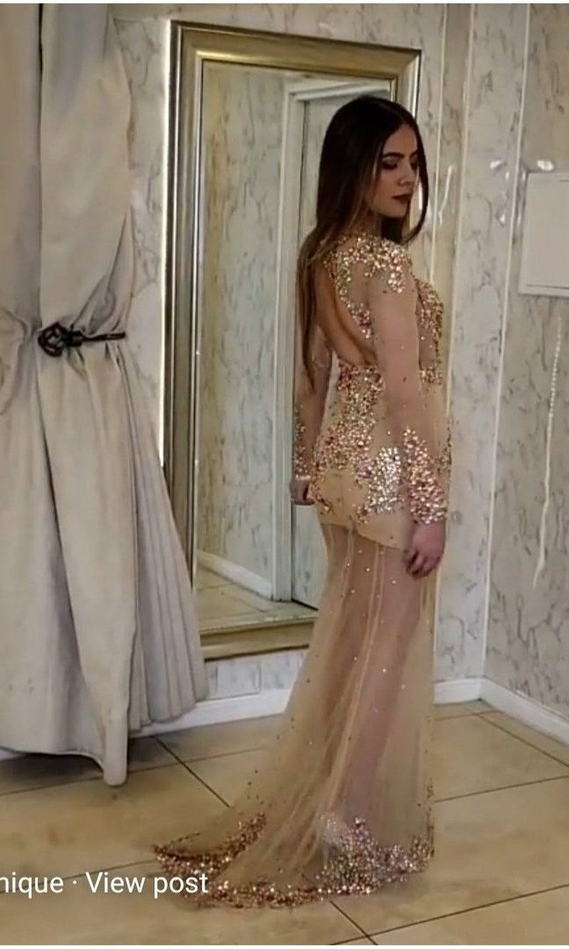 VESTIDO LARGO L18576 BEIGE