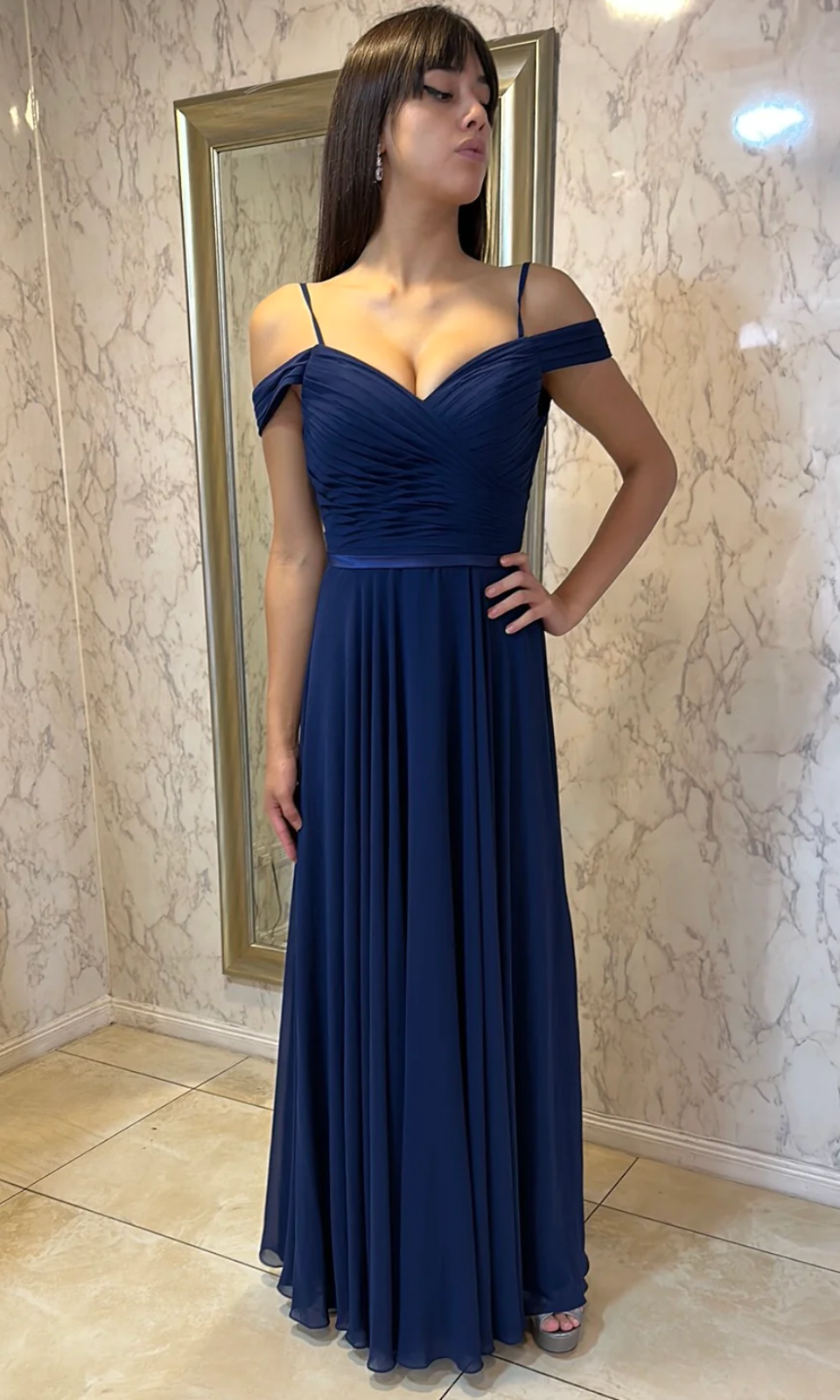VESTIDO LARGO L8997 AZUL MARINO