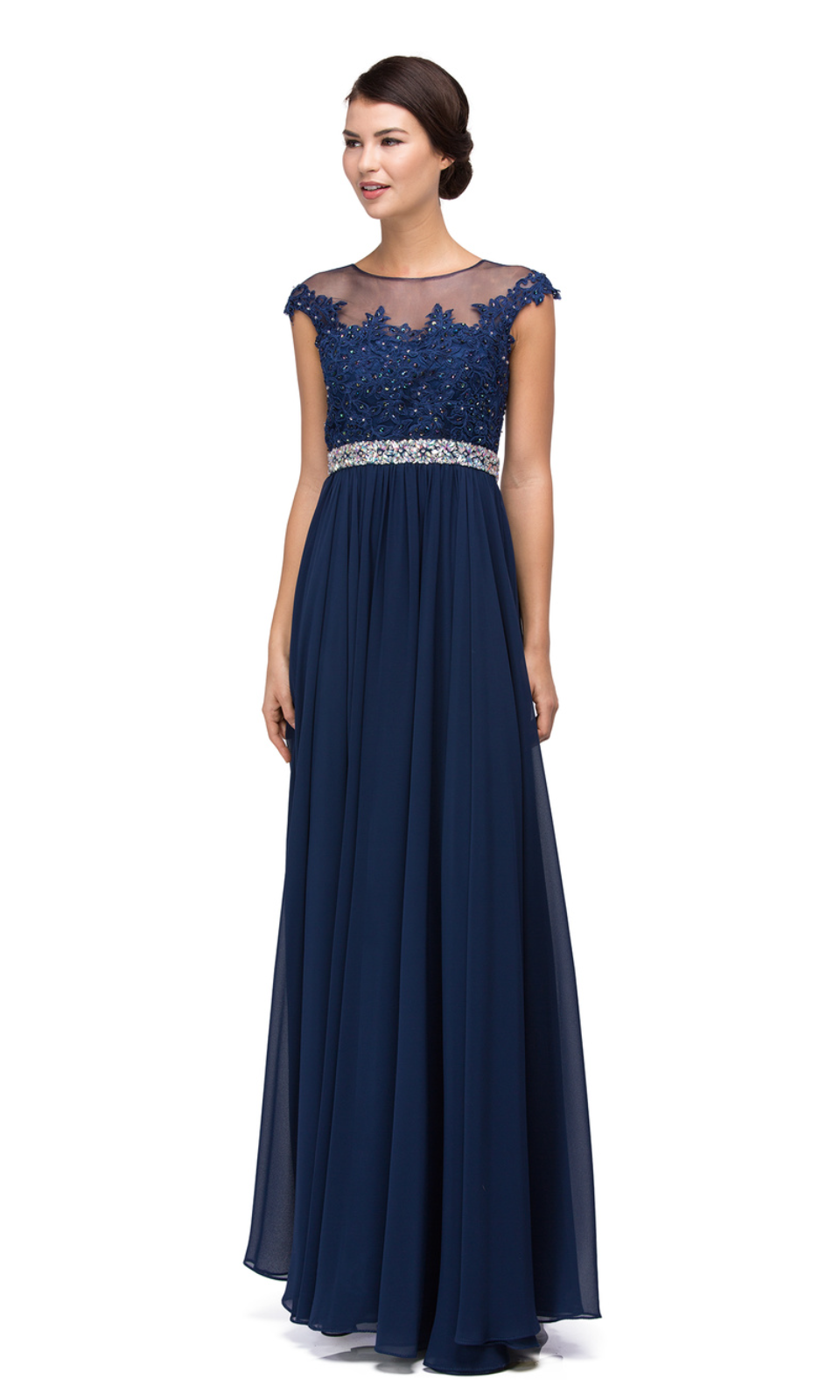 VESTIDO LARGO L9400 AZUL MARINO