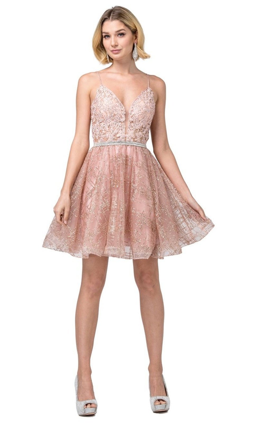 VESTIDO DE FIESTA CORTO C3152 ROSADO