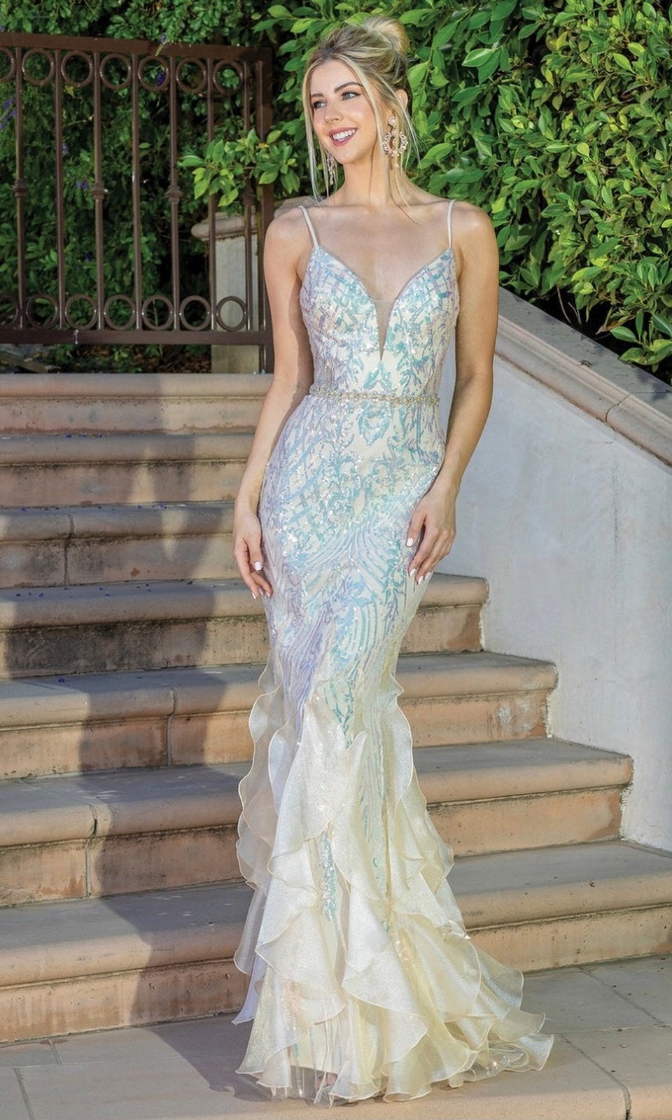 VESTIDO DE FIESTA LARGO L4221 DORADO