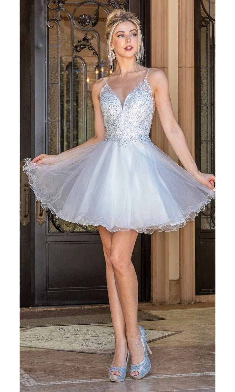 VESTIDO DE FIESTA CORTO C3308 BLANCO