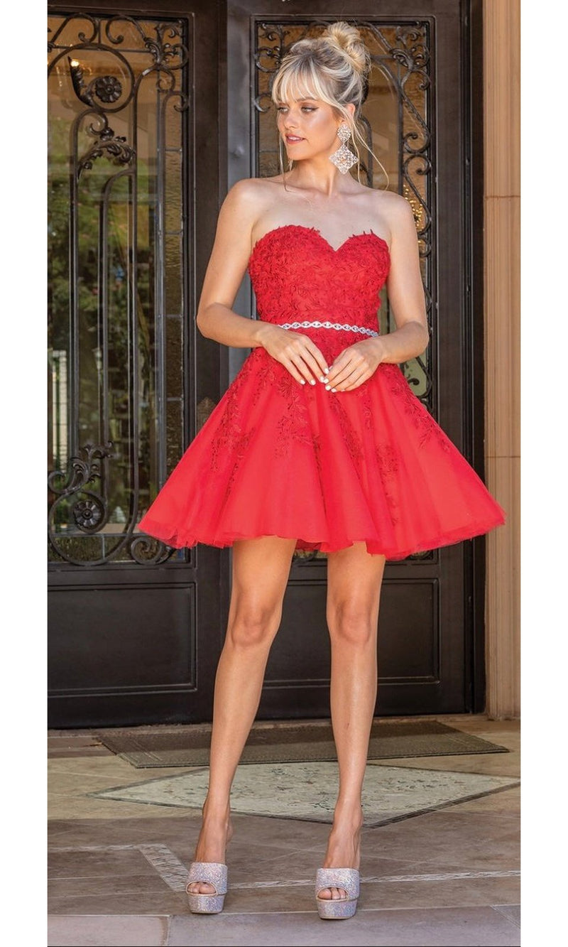 VESTIDO DE FIESTA CORTO C3271 ROJO