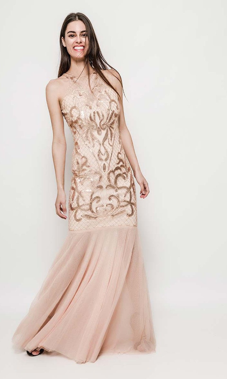 VESTIDO LARGO L202939 DORADO
